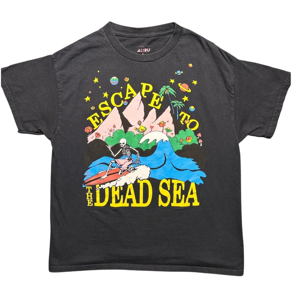 Altru T Shirt Large Black Escape to the Dead Sea Skeleton Graphic Tee
